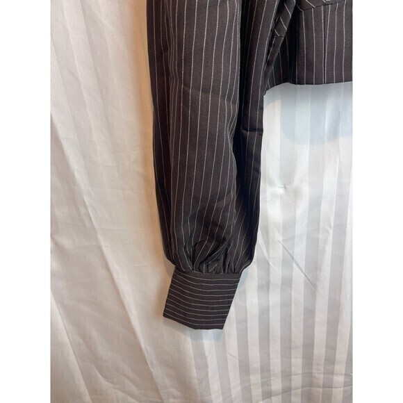 Chic Pinstripe Balloon Sleeve Smocked Back Brown Top Size Large RefM004 - Picture 9 of 11